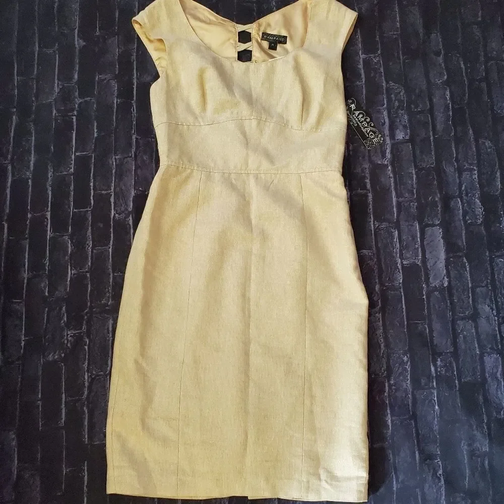 🔹️NWT Rampage Gold Shimmery Sleeveless Linen Blend Dress Medium